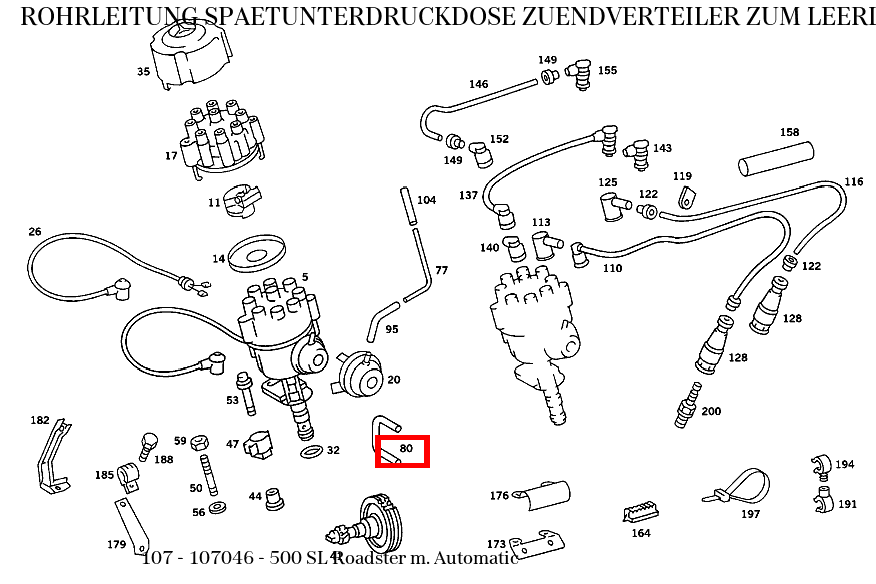 Rohrleitung SPAETUNTERDRUCKDOSE ZUENDVERTEILER ZUM LEERLAUFLUFTVERTEILER,TRANSPARENT; 4X1mm 500 SL Roadster m. Automatic 107