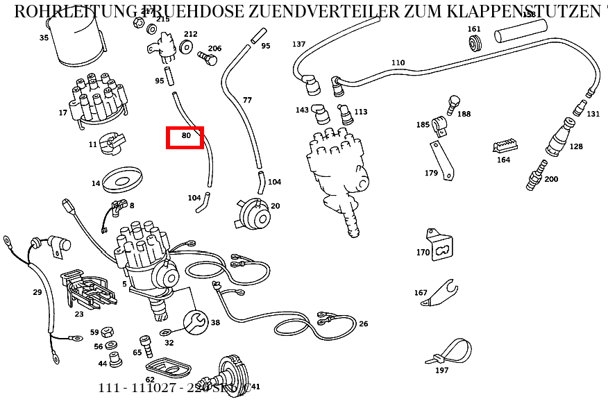 Rohrleitung FRUEHDOSE ZUENDVERTEILER ZUM KLAPPENSTUTZEN 750 MM; 4X1mm 220 SE b/C 111