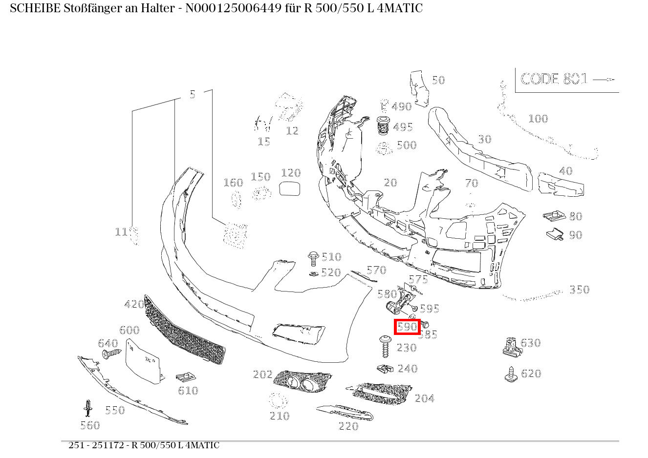 Scheibe Stoßfänger an Halter R 500/550 L 4MATIC 251 Scheibe Stoßfänger an Halter R 500/550 L 4MATIC 251