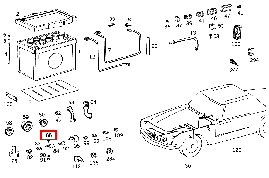 SCHRAUBE MIT RECHTECKKOPF HAUPTLEITUNGSSATZ AN RADLAUFBLECH LINKS SL 280 113