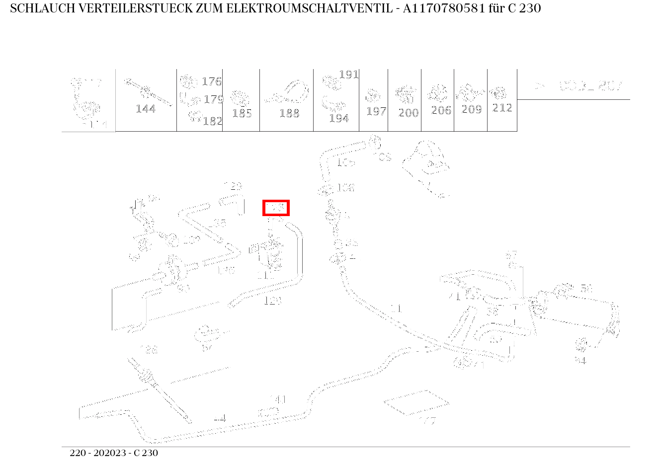 Schlauch VERTEILERSTUECK ZUM ELEKTROUMSCHALTVENTIL für C 202, S 