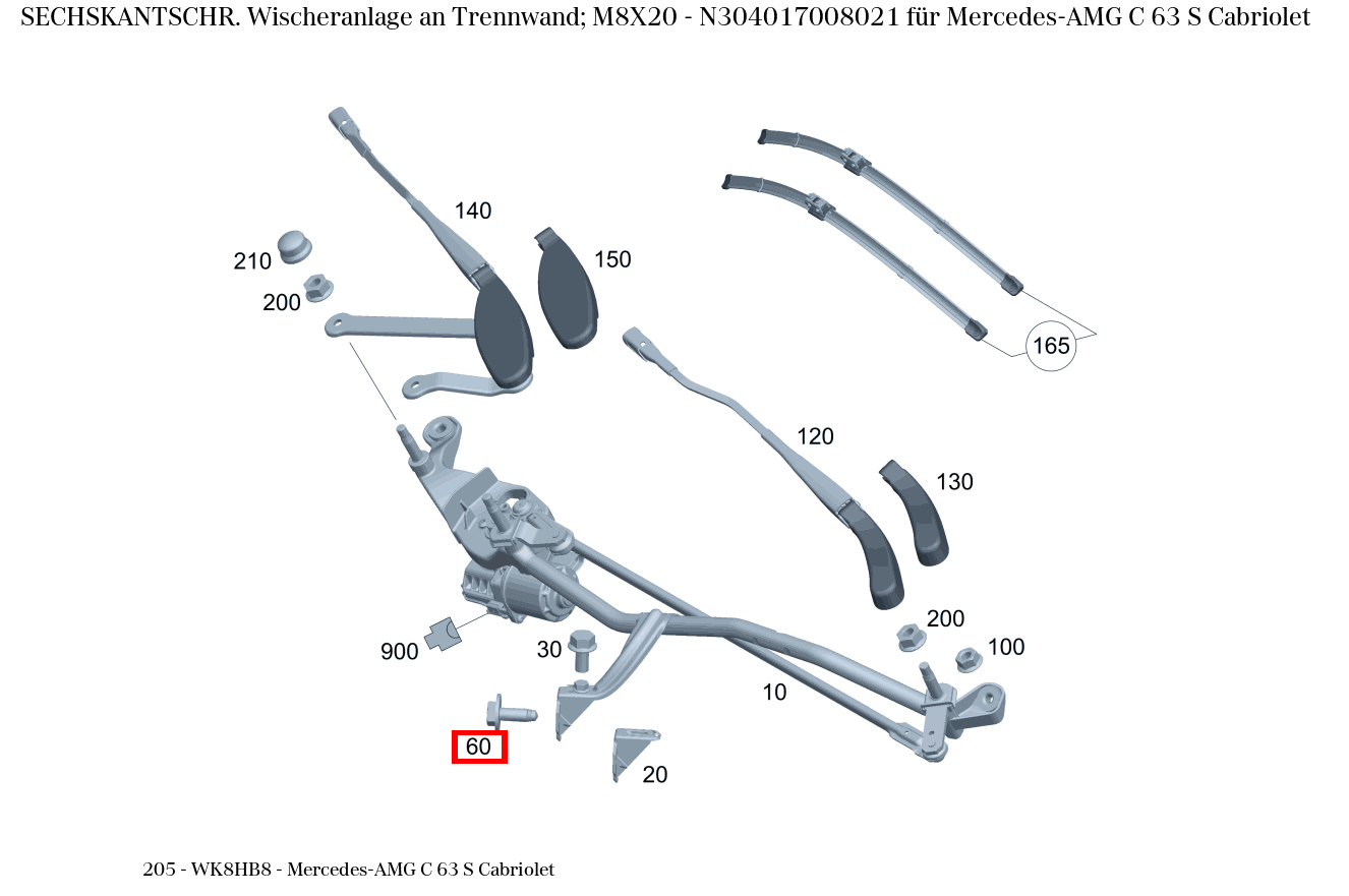 Sechskantschraube Wischeranlage an Trennwand; M8X20 Mercedes-AMG C 63 S Cabriolet 205 Sechskantschraube Wischeranlage an Trennwand; M8X20 Mercedes-AMG C 63 S Cabriolet 205