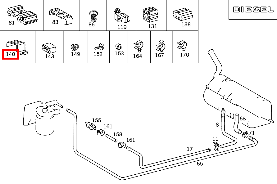 Schelle KRAFTSTOFFLEITUNG AN LAENGSTRAEGER S 350 Turbodiesel 140