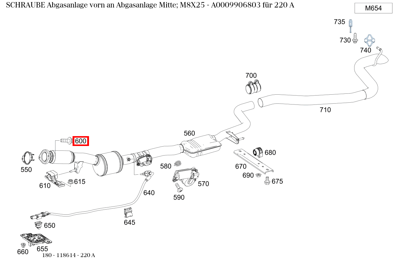 Schraube Abgasanlage vorn an Abgasanlage Mitte; M8X25 220 A 180 Schraube Abgasanlage vorn an Abgasanlage Mitte; M8X25 220 A 180
