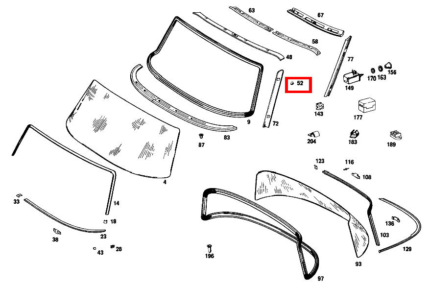 Scheibe FENSTERSCHLUESSEL OBEN AN DACHRAHMEN VORN 280 SE 108 Scheibe FENSTERSCHLUESSEL OBEN AN DACHRAHMEN VORN 280 SE 108