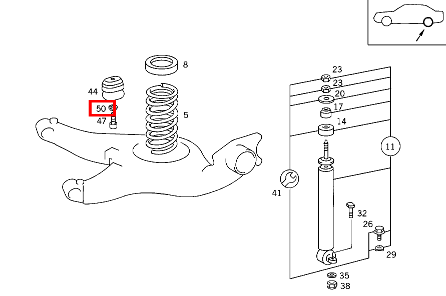 Federring ANSCHLAGPUFFER AN RAHMEN 420 SEC COUPE mit Automatic 126 Federring ANSCHLAGPUFFER AN RAHMEN 420 SEC COUPE mit Automatic 126