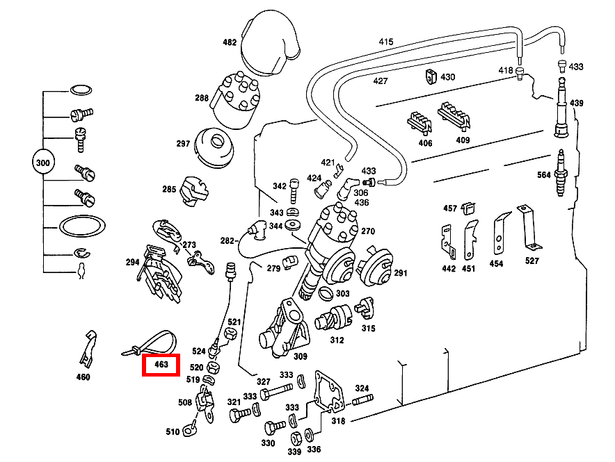 Kabelbinder STEUERLEITUNG UND OT-GEBERLEITUNG AN LUFTSCHLAUCH; 9X250 MM 280 SL Roadster 107