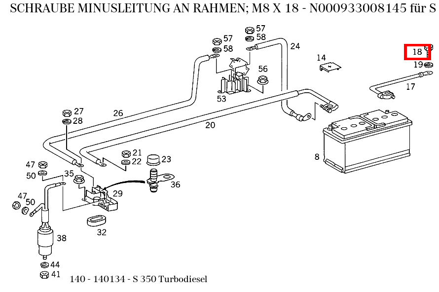 Schraube MINUSLEITUNG AN RAHMEN; M8 X 18 S 350 Turbodiesel 140