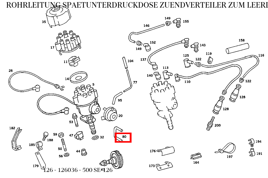 Rohrleitung SPAETUNTERDRUCKDOSE ZUENDVERTEILER ZUM LEERLAUFLUFTVERTEILER,TRANSPARENT; 4X1mm 500 SE-126 126