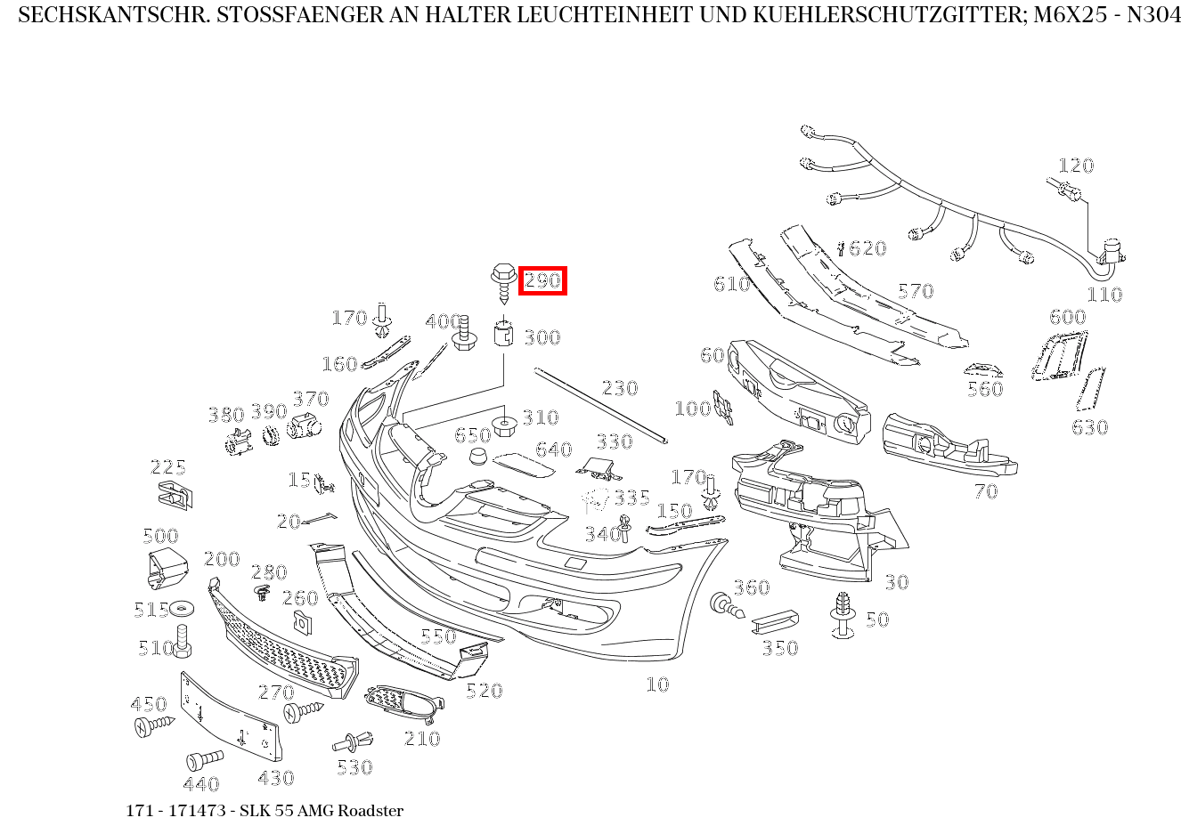 Sechskantschraube STOSSFAENGER AN HALTER LEUCHTEINHEIT UND KUEHLERSCHUTZGITTER; M6X25 SLK 55 AMG Roadster 171 Sechskantschraube STOSSFAENGER AN HALTER LEUCHTEINHEIT UND KUEHLERSCHUTZGITTER; M6X25 SLK 55 AMG Roadster 171