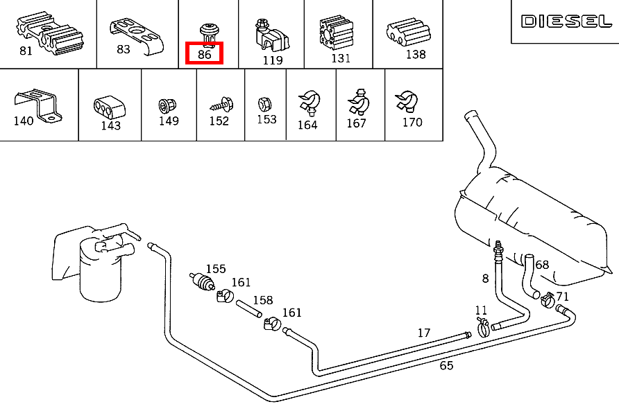 SPANNSTUECK KRAFTSTOFFLEITUNGEN AN BODEN UNTER FONDSITZ S 350 Turbodiesel 140 SPANNSTUECK KRAFTSTOFFLEITUNGEN AN BODEN UNTER FONDSITZ S 350 Turbodiesel 140