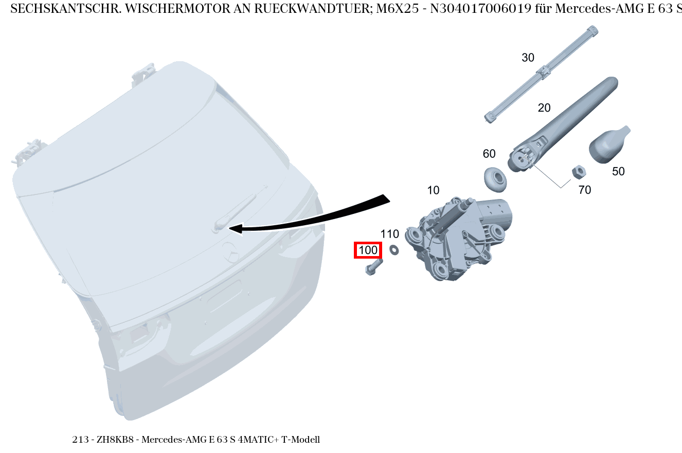 Sechskantschraube WISCHERMOTOR AN RUECKWANDTUER; M6X25 Mercedes-AMG E 63 S 4MATIC+ T-Modell 213 Sechskantschraube WISCHERMOTOR AN RUECKWANDTUER; M6X25 Mercedes-AMG E 63 S 4MATIC+ T-Modell 213