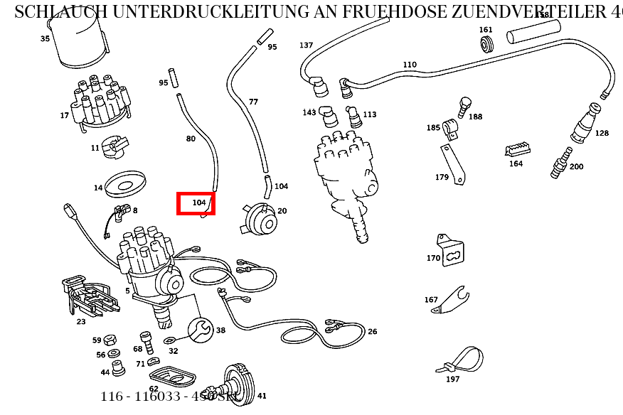 Schlauch UNTERDRUCKLEITUNG AN FRUEHDOSE ZUENDVERTEILER 40 MM; 8X3.5 MM 450 SEL 116 Schlauch UNTERDRUCKLEITUNG AN FRUEHDOSE ZUENDVERTEILER 40 MM; 8X3.5 MM 450 SEL 116