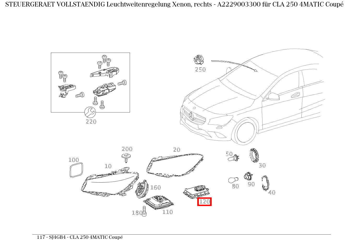 Steuergerät vollständig Leuchtweitenregelung Xenon, rechts CLA 250 4MATIC Coupé 117 Steuergerät vollständig Leuchtweitenregelung Xenon, rechts CLA 250 4MATIC Coupé 117