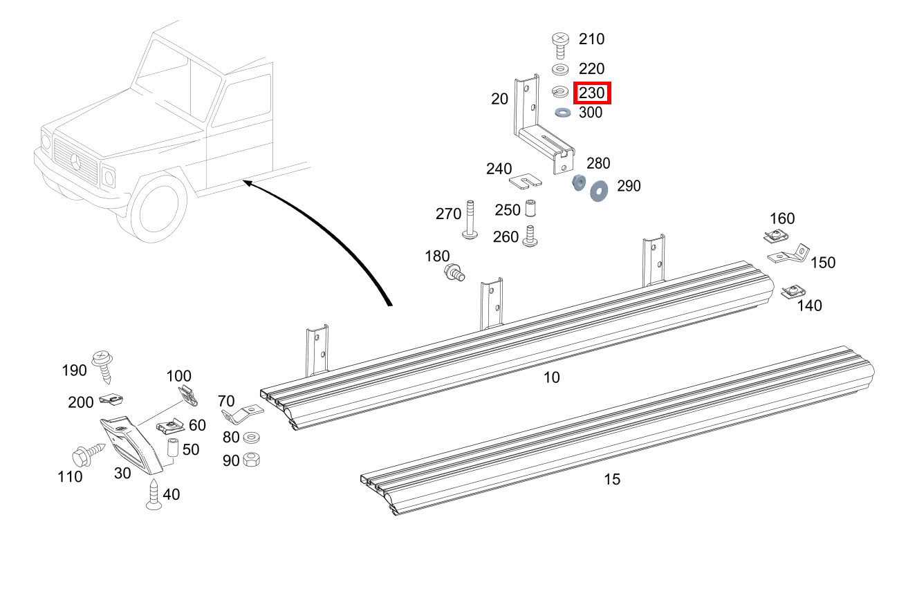 Federring BEFESTIGUNG AUFTRITT MIT KONSOLE G 500 Off-Roader lang BCA 463 Federring BEFESTIGUNG AUFTRITT MIT KONSOLE G 500 Off-Roader lang BCA 463