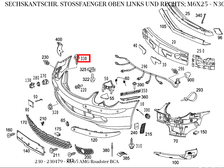Sechskantschraube STOSSFAENGER OBEN LINKS UND RECHTS; M6X25 SL 65 AMG Roadster BCA 230 Sechskantschraube STOSSFAENGER OBEN LINKS UND RECHTS; M6X25 SL 65 AMG Roadster BCA 230