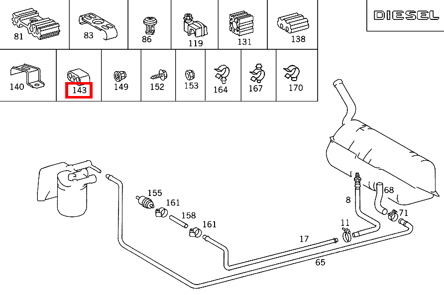 GUMMIREITER KRAFTSTOFFLEITUNG AN SCHOTTWAND S 350 Turbodiesel 140
