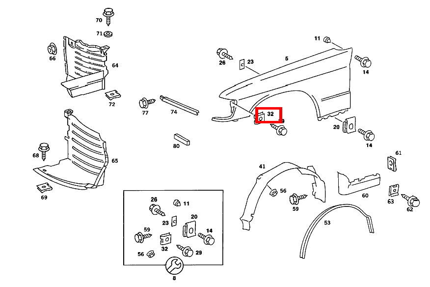 STECKMUTTER VORDERKOTFLUEGEL AN HALTER VERSTEIFUNG VORN SEITLICH 190 D 2.5 Turbo 201 STECKMUTTER VORDERKOTFLUEGEL AN HALTER VERSTEIFUNG VORN SEITLICH 190 D 2.5 Turbo 201